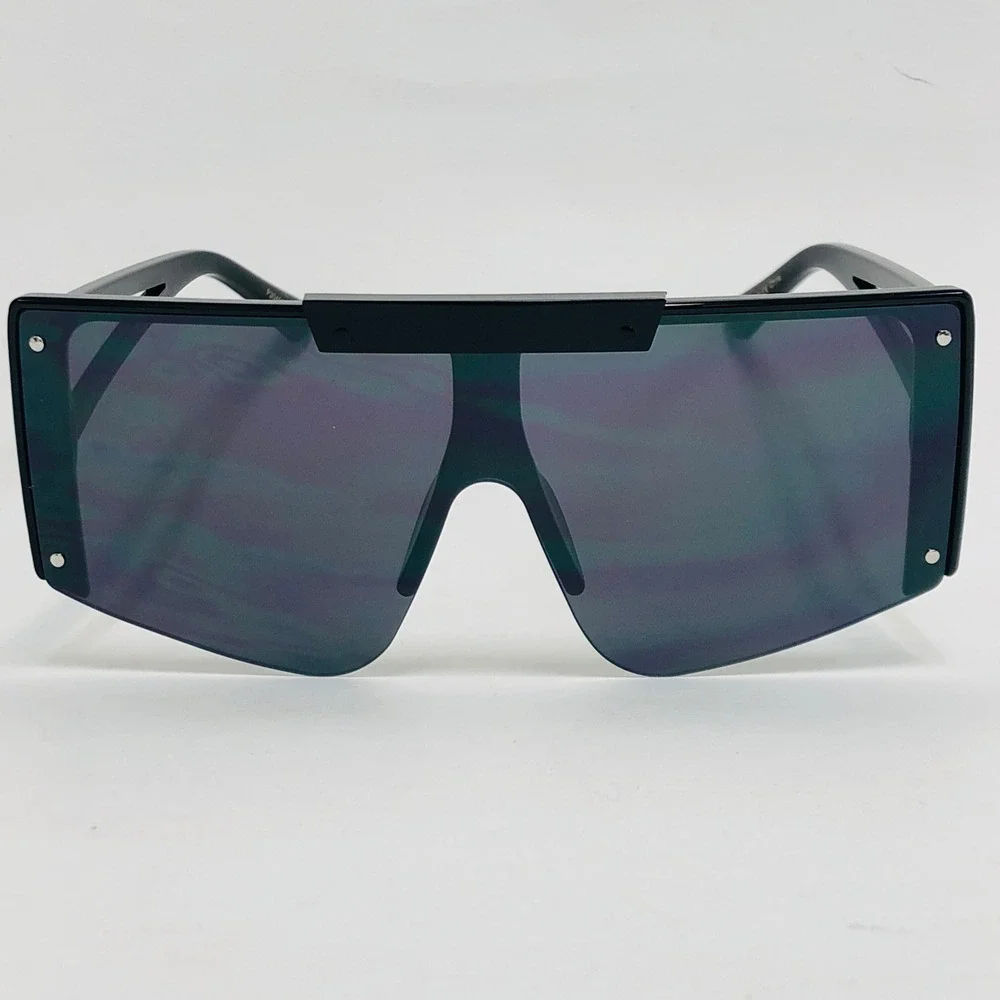 SunglassesFlat Top Rivet Accents Shades Dark Black Lens Street Wear Gafas Luxury